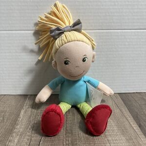 HABA Rag & Cloth Doll Blonde Hair Green Dress Embroidered Face Germany